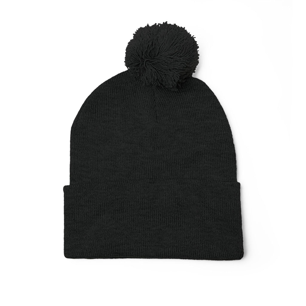 Embroidered Pom-Pom Knit Cap