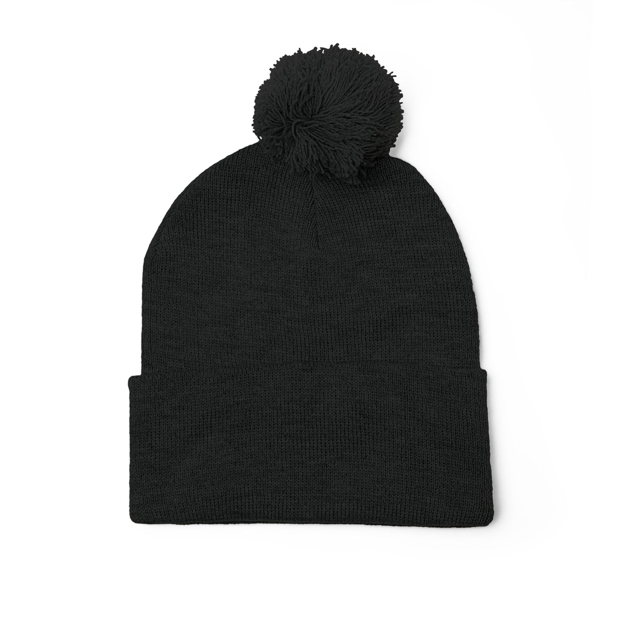 Embroidered Pom-Pom Knit Cap
