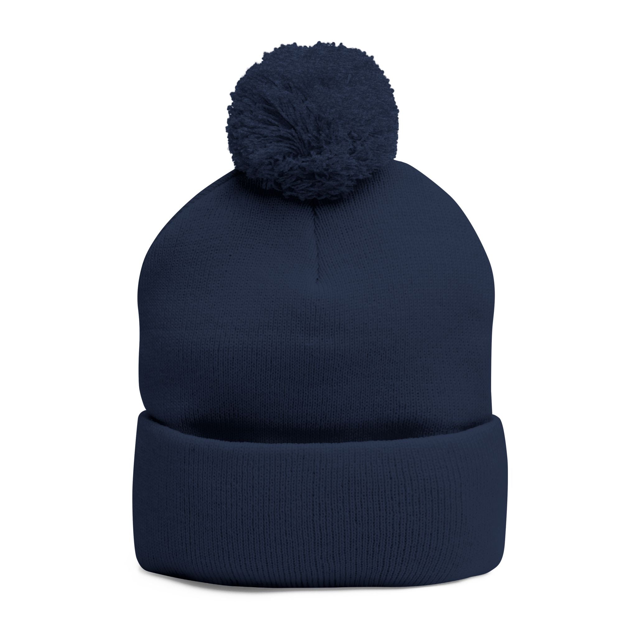 Embroidered Pom-Pom Knit Cap