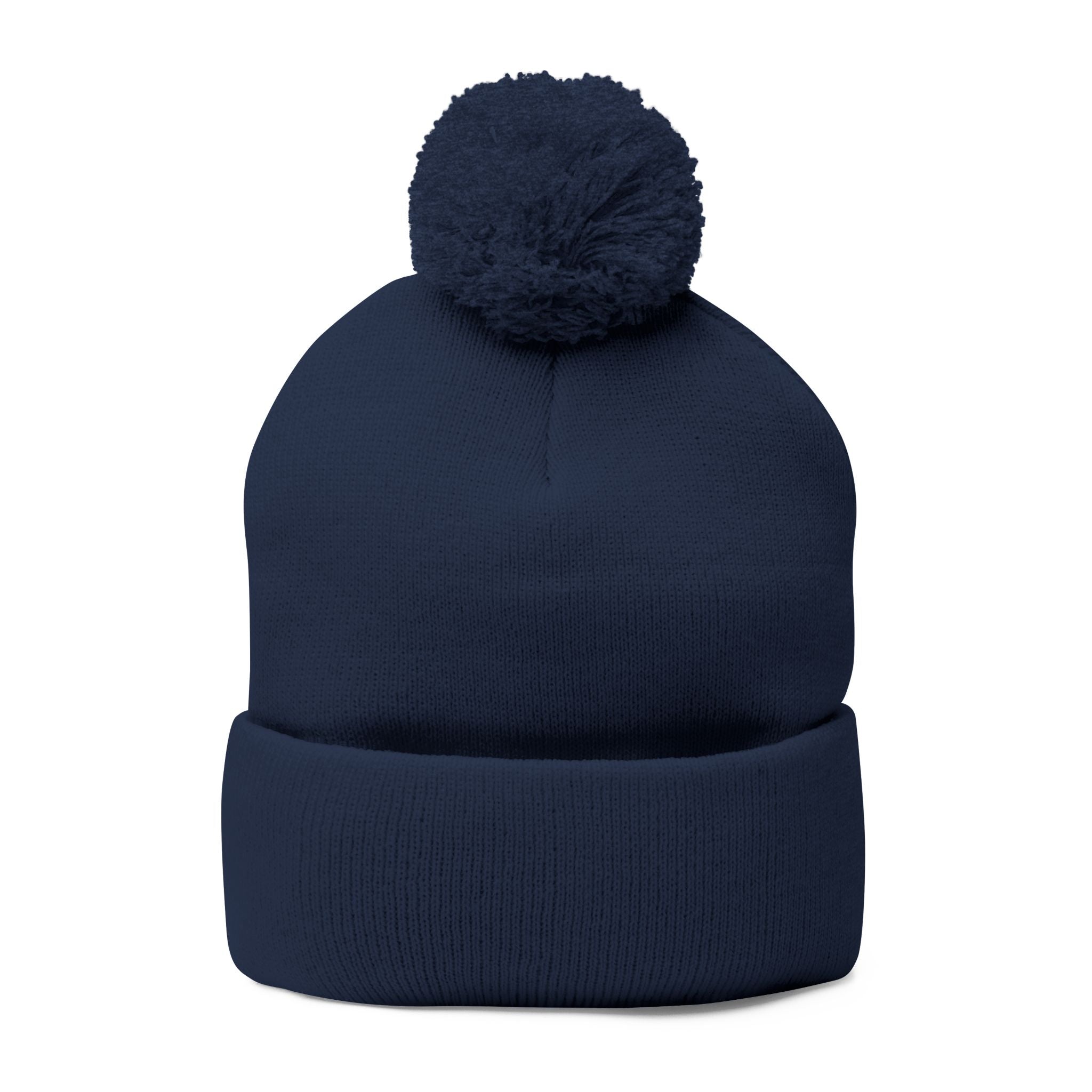 Embroidered Pom-Pom Knit Cap
