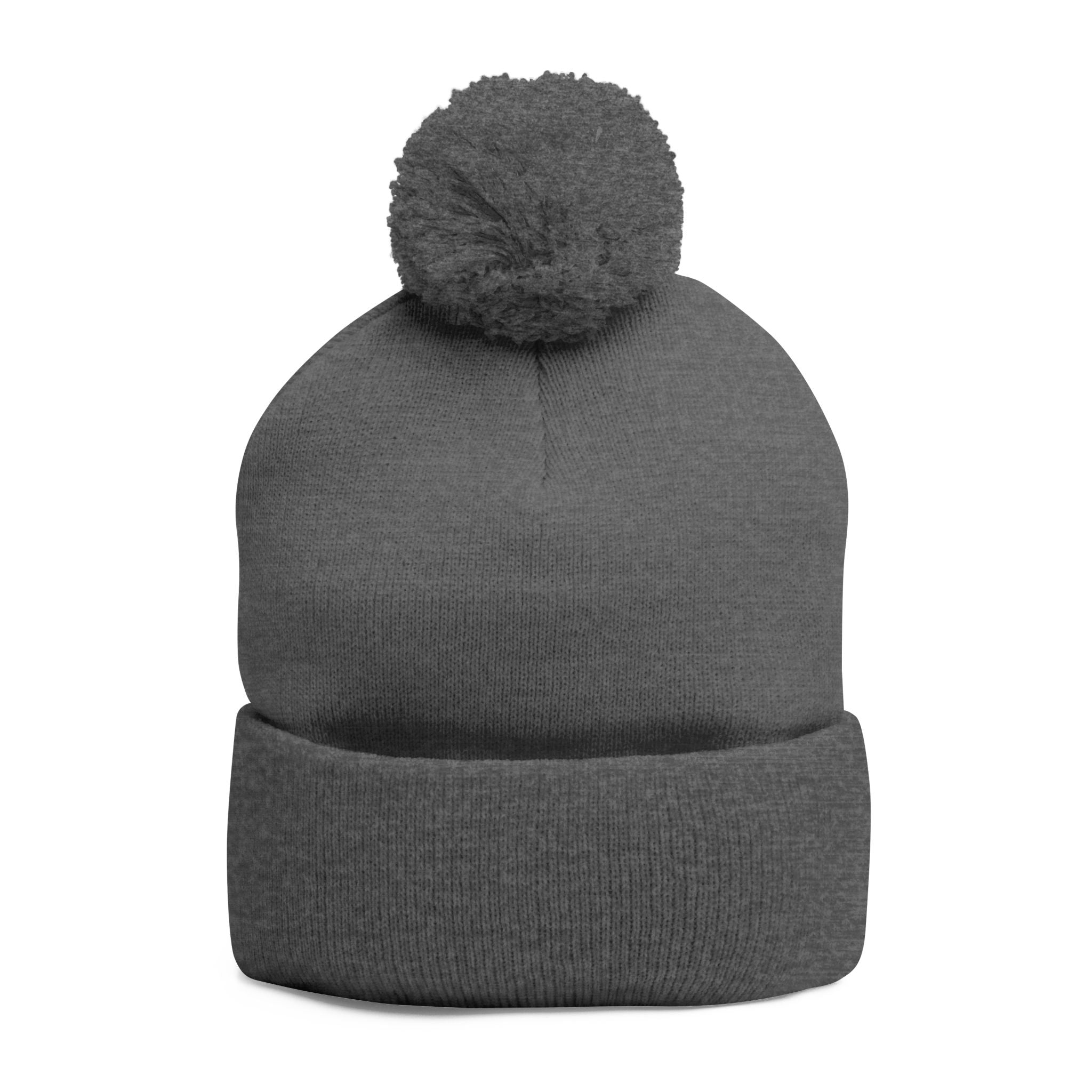 Embroidered Pom-Pom Knit Cap