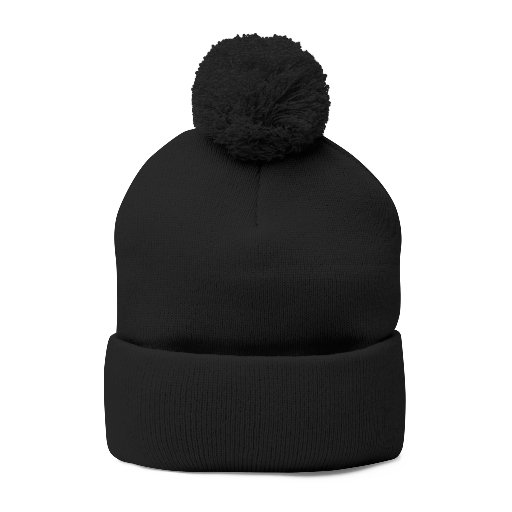 Embroidered Pom-Pom Knit Cap