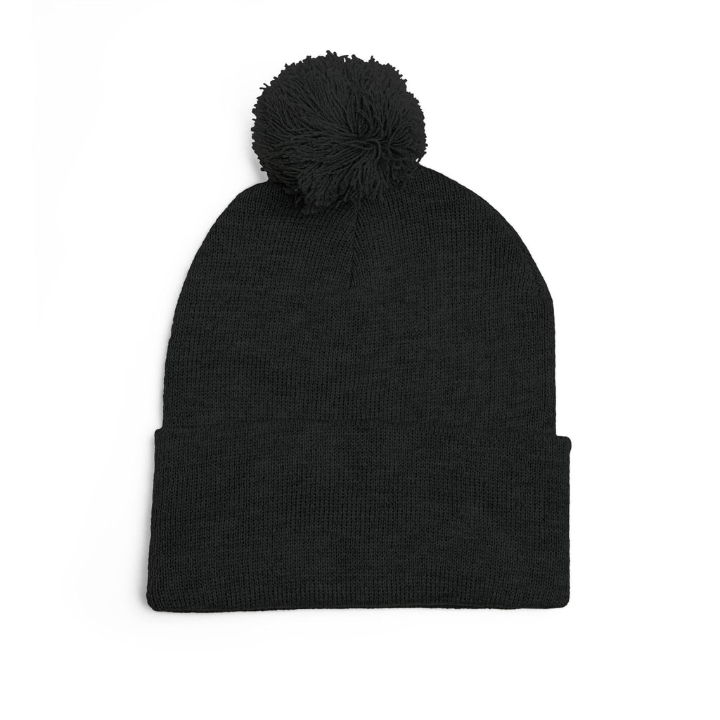 Embroidered Pom-Pom Knit Cap