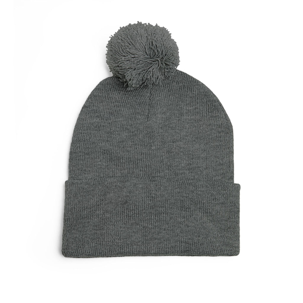 Embroidered Pom-Pom Knit Cap