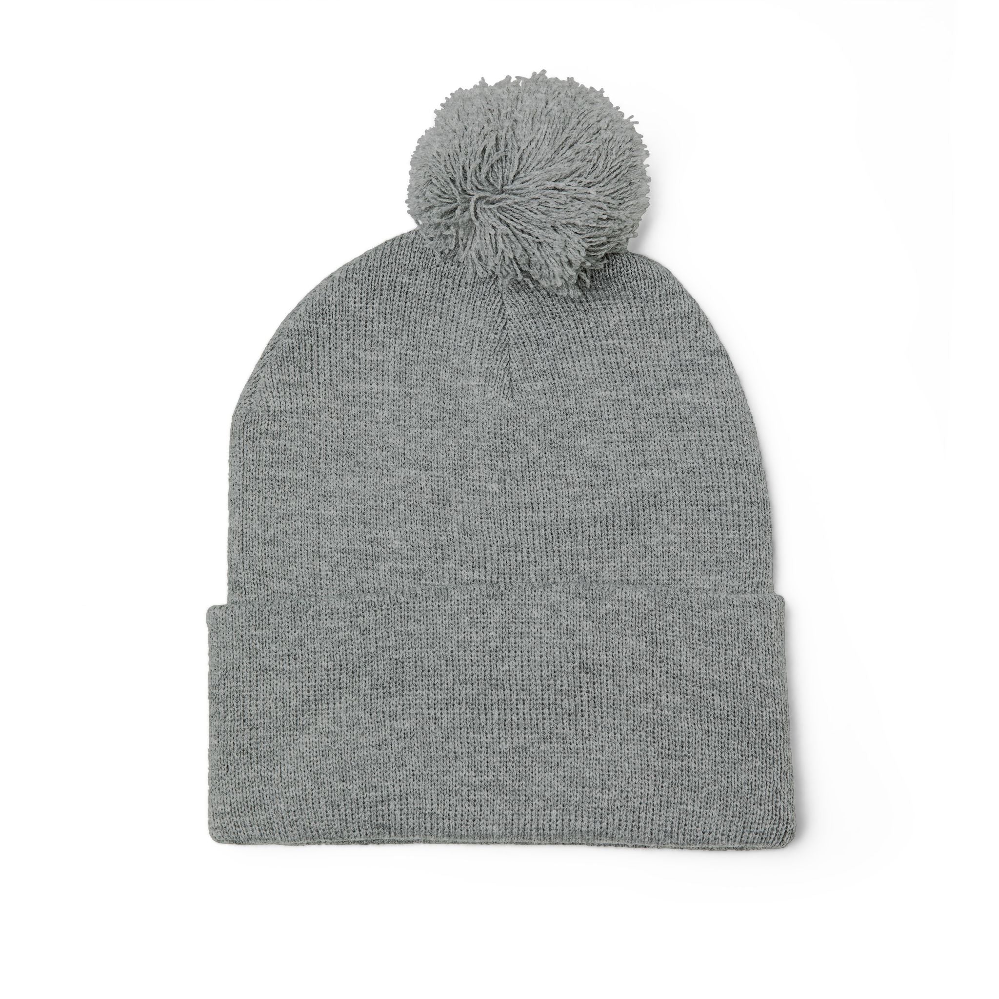 Embroidered Pom-Pom Knit Cap