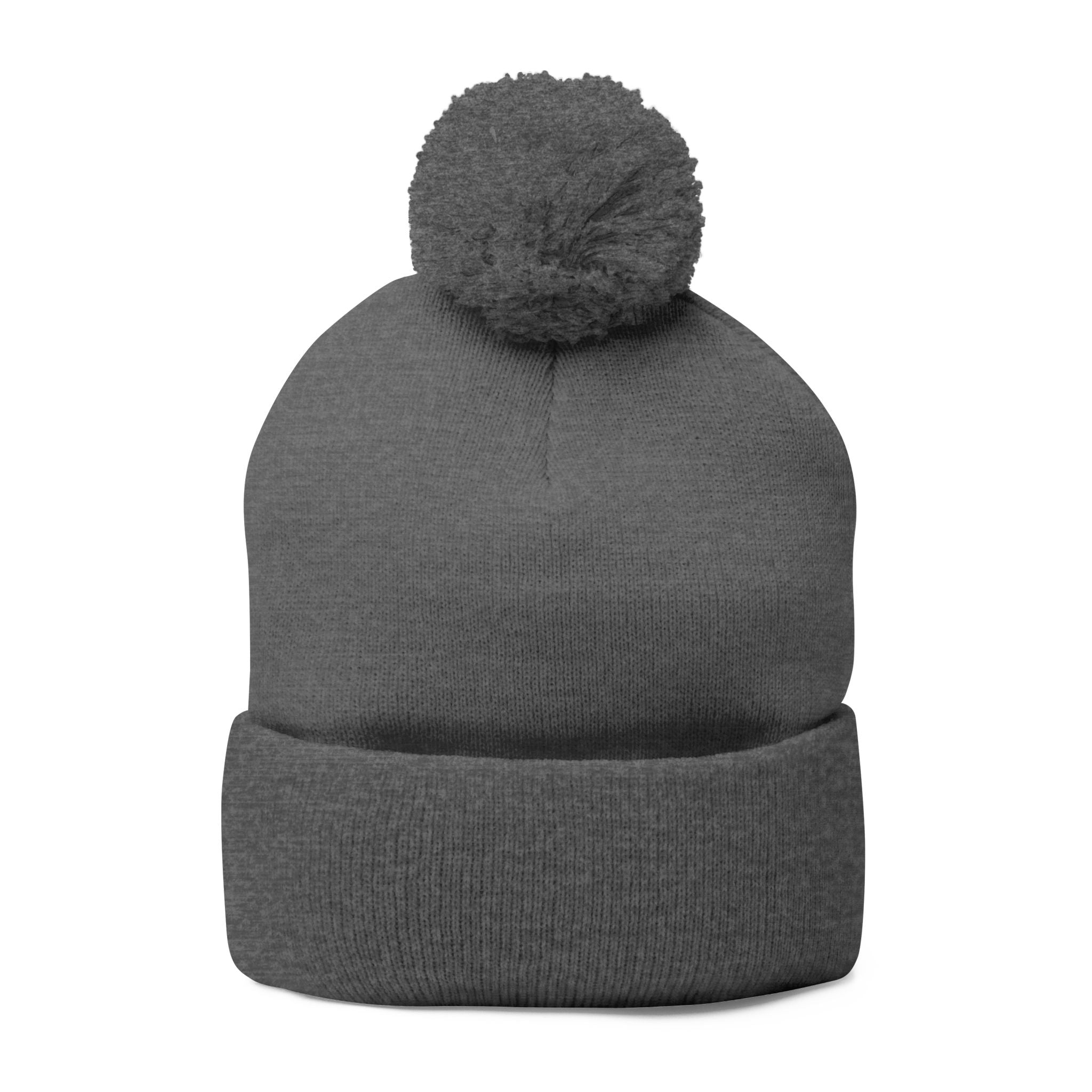 Embroidered Pom-Pom Knit Cap