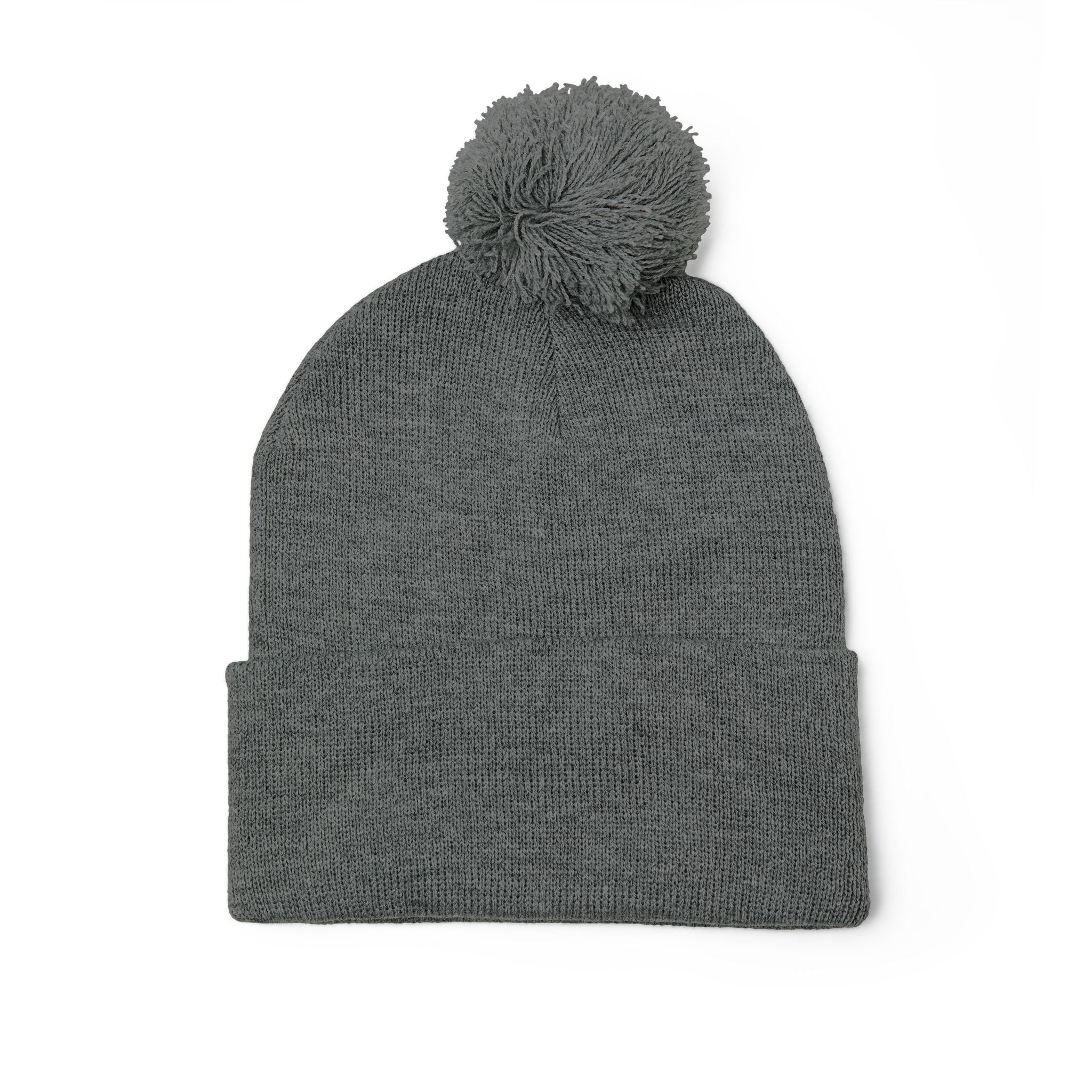 Embroidered Pom-Pom Knit Cap